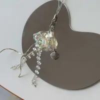 Original Dream Jellyfish Mobile Phone Chain Crystal Clear Marine Life Keychain Curve Metal Pendant Ins sku image 1