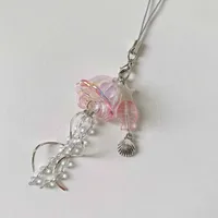 Original Dream Jellyfish Mobile Phone Chain Crystal Clear Marine Life Keychain Curve Metal Pendant Ins sku image 2