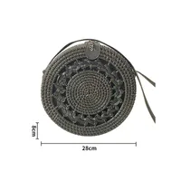 Rattan Bag Ins Crossbody Basket Retro Artistic Travel Hand-woven Shoulder Color Round Leather Buckle Bag sku image 4