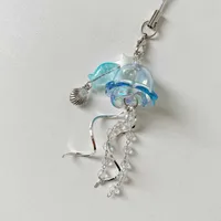 Original Dream Jellyfish Mobile Phone Chain Crystal Clear Marine Life Keychain Curve Metal Pendant Ins sku image 3