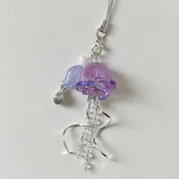 Original Dream Jellyfish Mobile Phone Chain Crystal Clear Marine Life Keychain Curve Metal Pendant Ins sku image 4