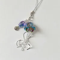 Original Dream Jellyfish Mobile Phone Chain Crystal Clear Marine Life Keychain Curve Metal Pendant Ins sku image 6