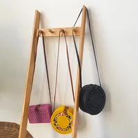Rattan Bag Ins Crossbody Basket Retro Artistic Travel Hand-woven Shoulder Color Round Leather Buckle Bag main image 2