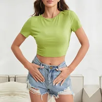 New  Women's Explosions Sexy Backless Knitted Solid Color Short T-Shirt Short Sleeve Top TOP sku image 2