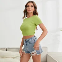 New  Women's Explosions Sexy Backless Knitted Solid Color Short T-Shirt Short Sleeve Top TOP main image 3