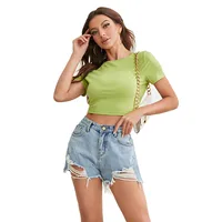 New  Women's Explosions Sexy Backless Knitted Solid Color Short T-Shirt Short Sleeve Top TOP main image 5
