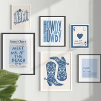 Blue Illustration Style Denim Girl Surfing Vacation Living Room Bedroom Canvas Decorative Painting Hanging Painting Frameless Poster main image 1