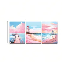 Modern Foreign Trade Illustration Style Pink Romantic Beach Lighthouse Living Room Bedroom Poster Canvas Painting Decorative Painting Core Frameless main image 5