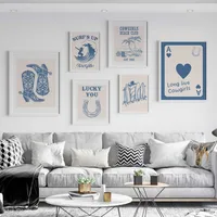 Blue Illustration Style Denim Girl Surfing Vacation Living Room Bedroom Canvas Decorative Painting Hanging Painting Frameless Poster main image 3