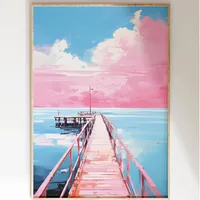 Modern Foreign Trade Illustration Style Pink Romantic Beach Lighthouse Living Room Bedroom Poster Canvas Painting Decorative Painting Core Frameless sku image 6