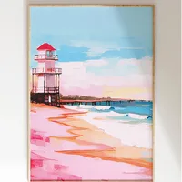 Modern Foreign Trade Illustration Style Pink Romantic Beach Lighthouse Living Room Bedroom Poster Canvas Painting Decorative Painting Core Frameless sku image 47