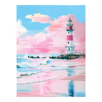 Modern Foreign Trade Illustration Style Pink Romantic Beach Lighthouse Living Room Bedroom Poster Canvas Painting Decorative Painting Core Frameless sku image 28