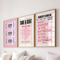 Toilet Bathroom Bathroom Pink Illustration Style Y2K Peach Lottery Ticket Canvas Decorative Painting Core Hanging Painting Frameless Poster main image 1