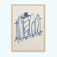 Blue Illustration Style Denim Girl Surfing Vacation Living Room Bedroom Canvas Decorative Painting Hanging Painting Frameless Poster sku image 17