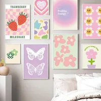 Nordic Pink Flower Butterfly Love Abstract Hotel B & B Living Room Wall Art Decoration Canvas Painting Core Hanging Painting main image 1