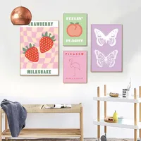 Nordic Pink Flower Butterfly Love Abstract Hotel B & B Living Room Wall Art Decoration Canvas Painting Core Hanging Painting main image 3