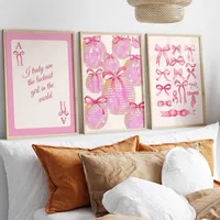 Foreign Trade Hot Explosions Pink Bow Cherry Disco Ball Denim Boots Bedroom Canvas Decorative Painting Frameless Core main image 3