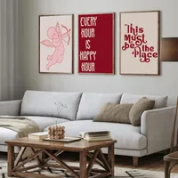 Vintage Fashion Red Bow Poker Love Cherry Living Room Bedroom Decoration Frameless Hanging Painting Poster main image 3