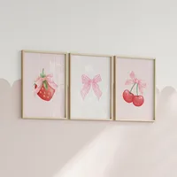 Foreign Trade  Pink Bow Fruit Strawberry Cherry Living Room Bedroom Decoration Frameless Hanging Painting Core Poster main image 1