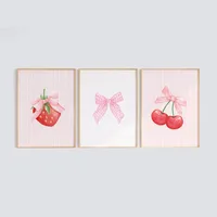 Foreign Trade  Pink Bow Fruit Strawberry Cherry Living Room Bedroom Decoration Frameless Hanging Painting Core Poster main image 2
