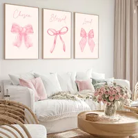 Scandinavian Export Hot-Selling Cute Pink Bow Girls Kidsren's Room Bedroom Decoration Frameless Hanging Painting Core Poster main image 3