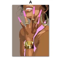 Black Fashion Girl Hairdressing Manicure Jewelry Decorative Painting Living Room Bedroom Sofa Background Wall Frameless Painting Core sku image 101
