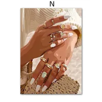 Black Fashion Girl Hairdressing Manicure Jewelry Decorative Painting Living Room Bedroom Sofa Background Wall Frameless Painting Core sku image 34