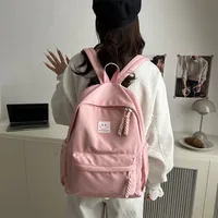 Solid Color Simple College Student Casual Backpack Good-looking Schoolbag Large Capacity Ins Preppy Style Junior High School Backpack main image 5