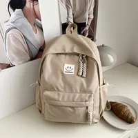 Solid Color Simple College Student Casual Backpack Good-looking Schoolbag Large Capacity Ins Preppy Style Junior High School Backpack sku image 1