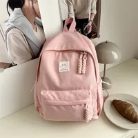 Solid Color Simple College Student Casual Backpack Good-looking Schoolbag Large Capacity Ins Preppy Style Junior High School Backpack sku image 6