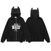 Jiayiku Men's  Spring New American Heavy Washed Hoodie Deviruchi Ear Zipper Cardigan Sweater main image 4