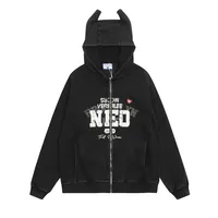 Jiayiku Men's  Spring New American Heavy Washed Hoodie Deviruchi Ear Zipper Cardigan Sweater main image 5