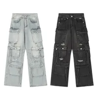 Jiayi Library Men's  Spring New American High Street RO Style Heavy Washed Multi-Pocket Jeans Wide Leg Pants main image 5