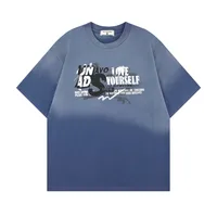 Jiayiku Men's  Summer New American Retro Fashion Brand Heavy Washed Fried Color Gradient T-shirt Short Sleeve main image 2