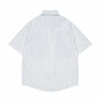 Jiayiku Men's  New American Style Antique Fashion Brand Cat Embroidered Striped Antique Shirt Short Sleeve Men And Women main image 2