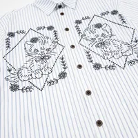 Jiayiku Men's  New American Style Antique Fashion Brand Cat Embroidered Striped Antique Shirt Short Sleeve Men And Women main image 3