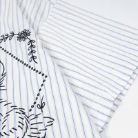 Jiayiku Men's  New American Style Antique Fashion Brand Cat Embroidered Striped Antique Shirt Short Sleeve Men And Women main image 4