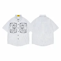 Jiayiku Men's  New American Style Antique Fashion Brand Cat Embroidered Striped Antique Shirt Short Sleeve Men And Women main image 5
