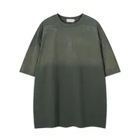 Jiayiku Men's  Summer New American Retro Trendy Brand Thorns Embroidered Tee Gradient Washed Short-sleeved T-shirt sku image 4