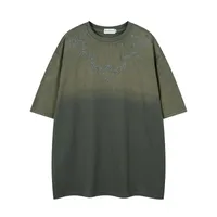 Jiayiku Men's  Summer New American Retro Thorns Embroidered Trendy Brand Tee Heavy Washed Short-sleeved T-shirt sku image 1