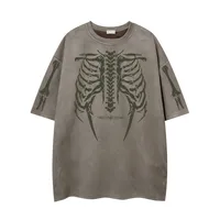 Jiayiku Men's  American Street Dark Tide Brand Tee Skull Skeleton Printed Suede Short-sleeved T-shirt For Men main image 1