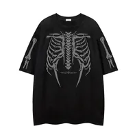 Jiayiku Men's  American Street Dark Tide Brand Tee Skull Skeleton Printed Suede Short-sleeved T-shirt For Men main image 2