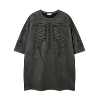 Jiayiku Men's  American Street Dark Tide Brand Tee Skull Skeleton Printed Suede Short-sleeved T-shirt For Men main image 3