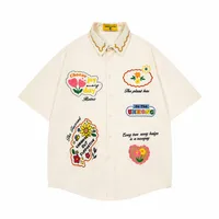 Jiayiku Trendy Brand  New American Style Antique Ins Trendy Fun Flower Embroidered Corduroy Shirt Short Sleeve main image 1