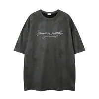 Jiayiku Men's Wear ∠  Summer American Retro Trendy Brand Embroidered Suede T-Shirt Men's Simple All-match Short-sleeved T main image 1