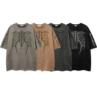 Jiayiku Men's  American Street Dark Tide Brand Tee Skull Skeleton Printed Suede Short-sleeved T-shirt For Men main image 5