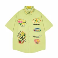 Jiayiku Trendy Brand  New American Style Antique Ins Trendy Fun Flower Embroidered Corduroy Shirt Short Sleeve main image 3