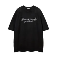 Jiayiku Men's Wear ∠  Summer American Retro Trendy Brand Embroidered Suede T-Shirt Men's Simple All-match Short-sleeved T main image 3