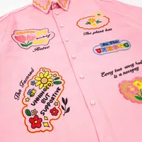 Jiayiku Trendy Brand  New American Style Antique Ins Trendy Fun Flower Embroidered Corduroy Shirt Short Sleeve main image 4