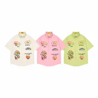 Jiayiku Trendy Brand  New American Style Antique Ins Trendy Fun Flower Embroidered Corduroy Shirt Short Sleeve main image 5